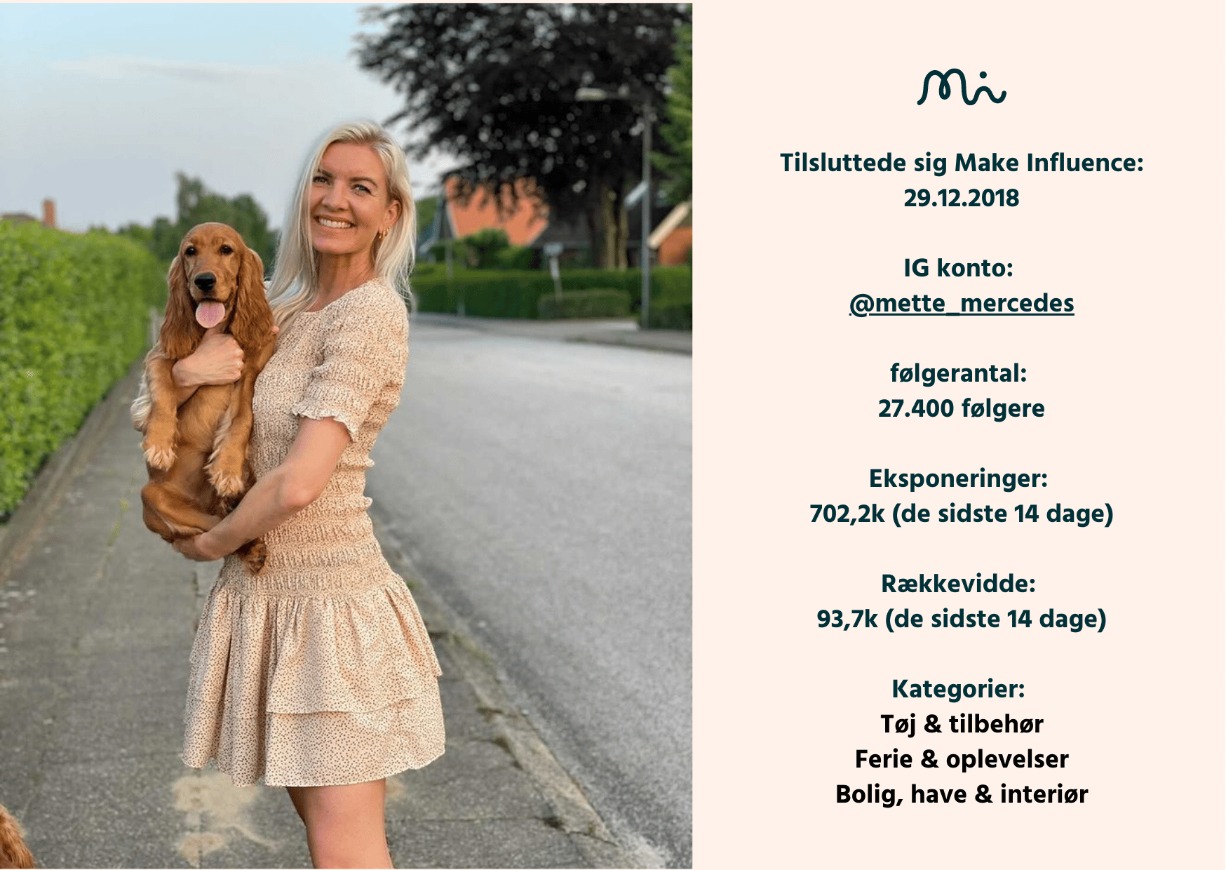 Tilsluttede sig Make Influence 09.11.2020 IG konto selvkaerligtvaegttab følgerantal 32.000 Eksponeringer 3,7 mio. (de sidste 14 dage) Rækkevidde 400.000 (de sidste 14 dage) Kategorier Sundhed & personlig pleje, tøj & (18)